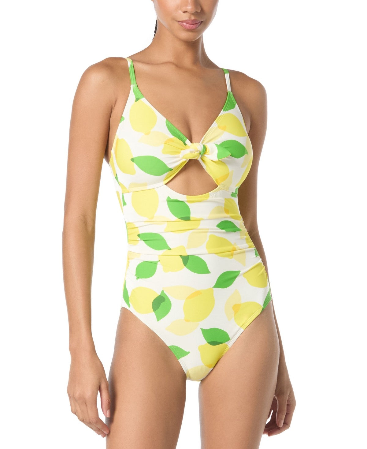 Kate Spade Women's Lemon-Print Tie-Front Shirred One-Piece Swimsuit