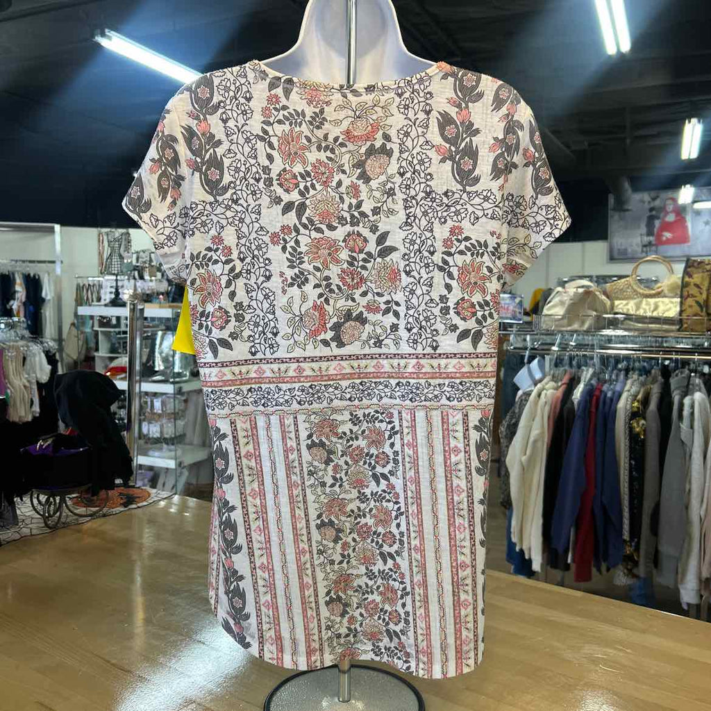 Style & Co. Size PM White Green Preloved Blouse SS