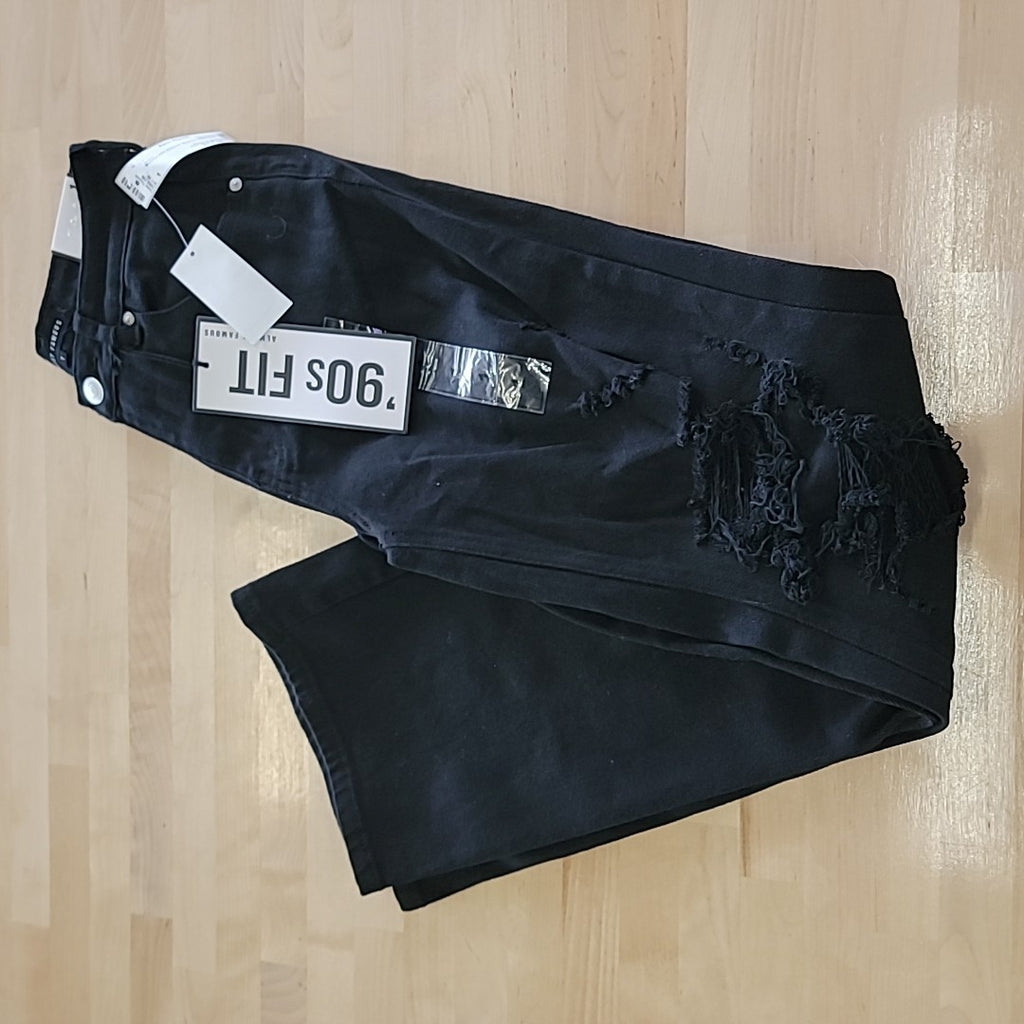 Almost Famous Size 1 90s Fit Ripped High-Rise Wide-Leg Jeans - Black