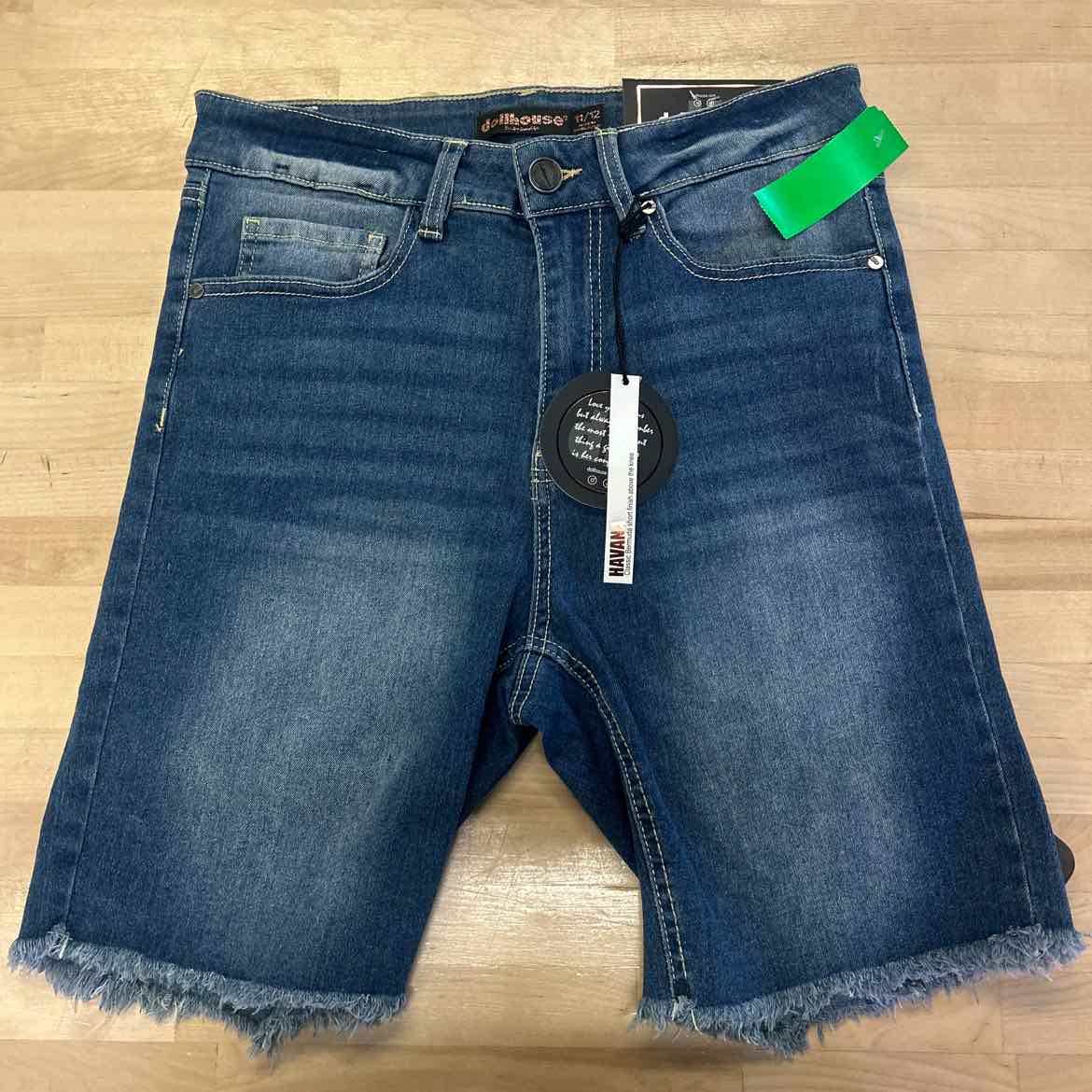 Dollhouse Juniors' Frayed High Rise Denim Bermuda Shorts - Canary Island - 11