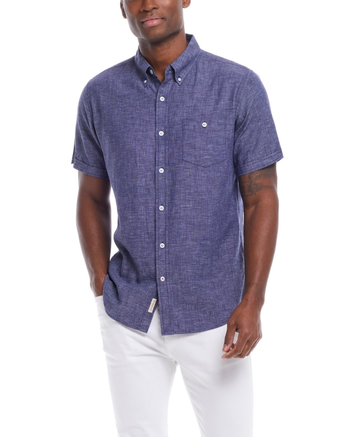 Weatherproof Size XL Men's Short Sleeve Solid Linen Cotton Shirt