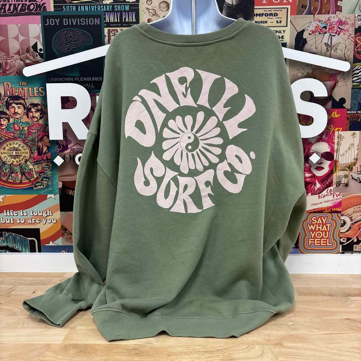 O'Neill Juniors' Logo Oversized Crewneck Sweatshirt - Desert Sage