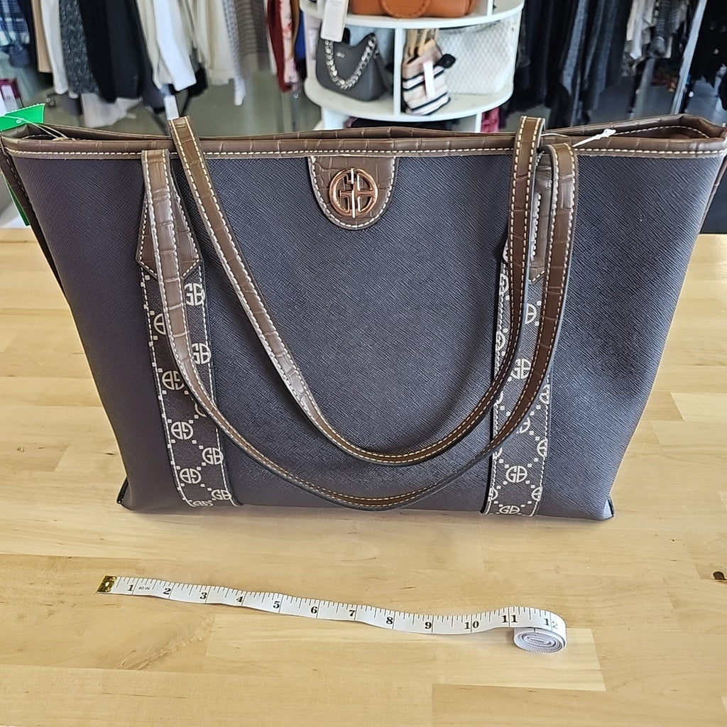 Giani Bernini Extra Large Monogram Block Tote Bag- Rich Coffee/ Walnut Brown