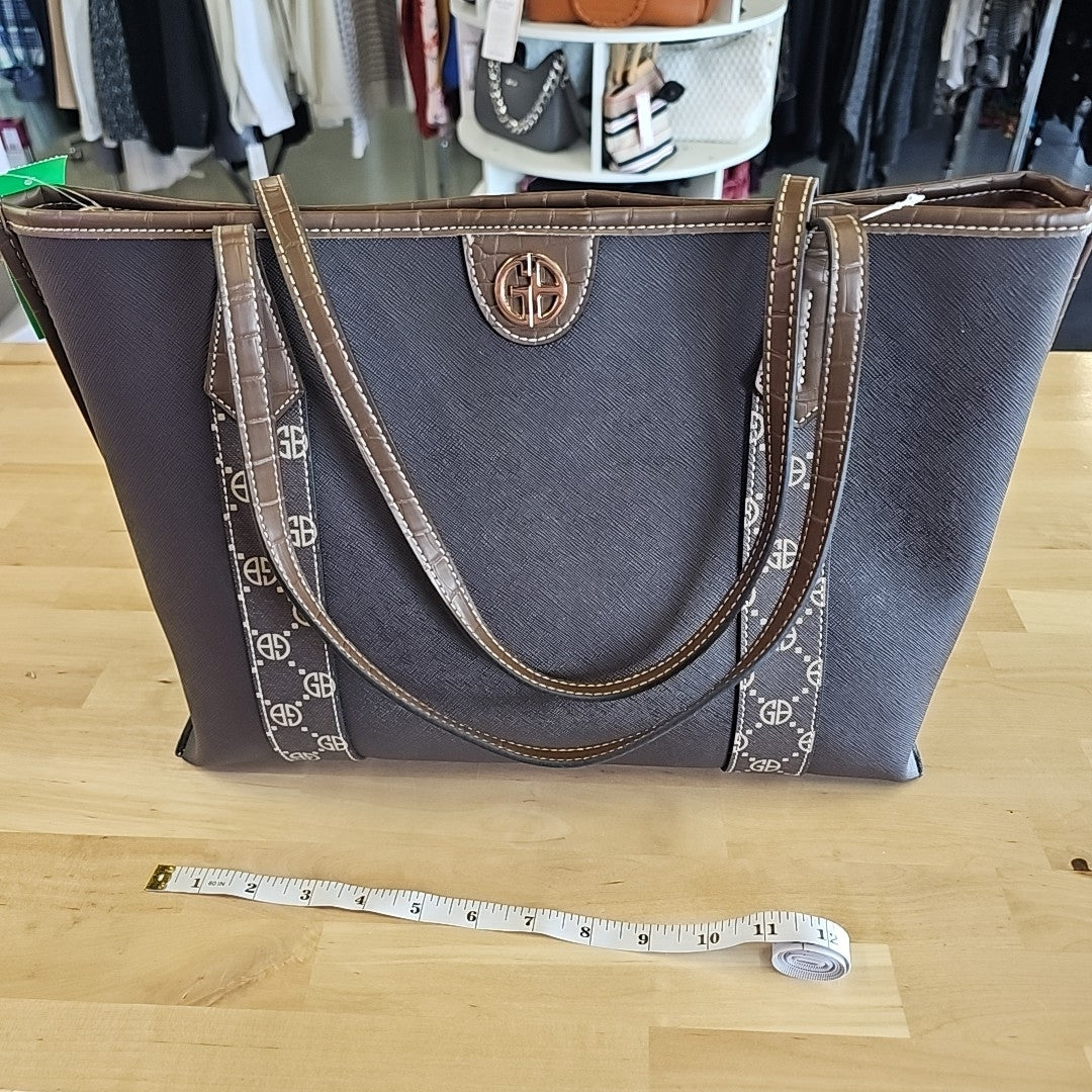 Giani Bernini Extra Large Monogram Block Tote Bag- Rich Coffee/ Walnut Brown