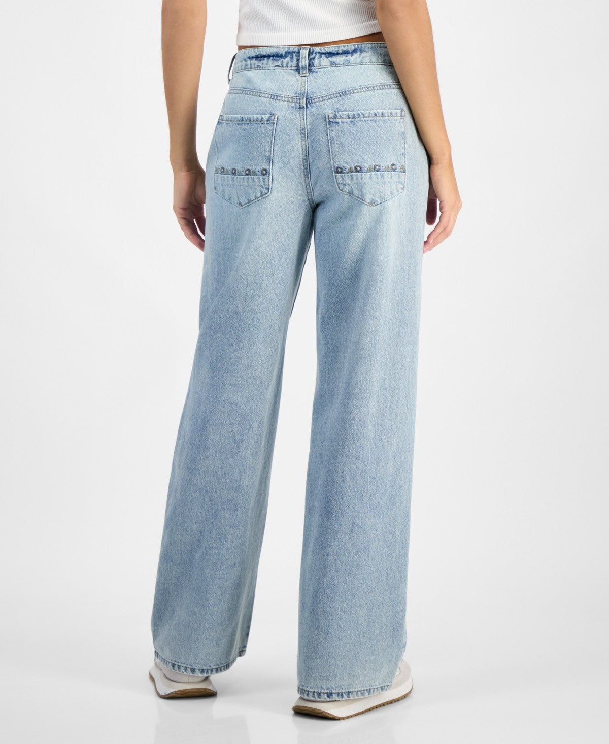 Indigo Rein Juniors' High-Rise Embroidered Wide-Leg Jeans - Light Blue - 9