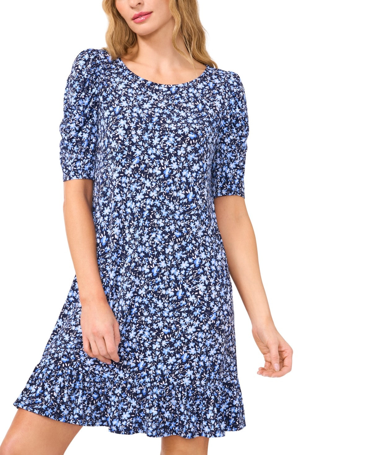 CeCe Women's Puff-Caterpillar-Sleeve Knit Dress - Classic Navy