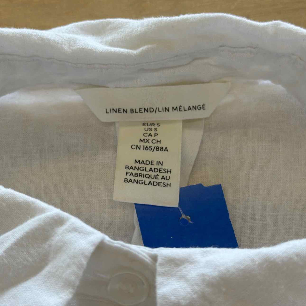H&M Size S White Linen Preloved Button Down SS