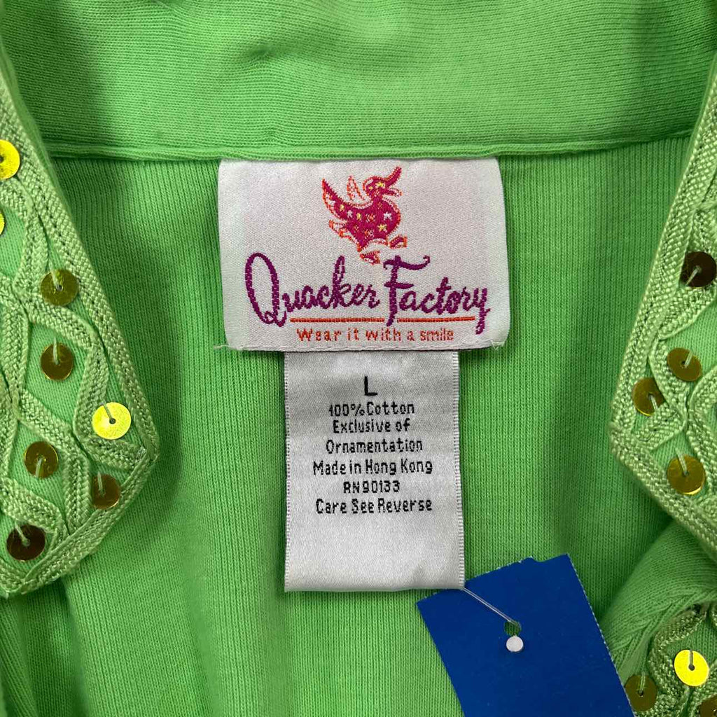 Quacker Factory Size L Green Cotton Preloved Tunic