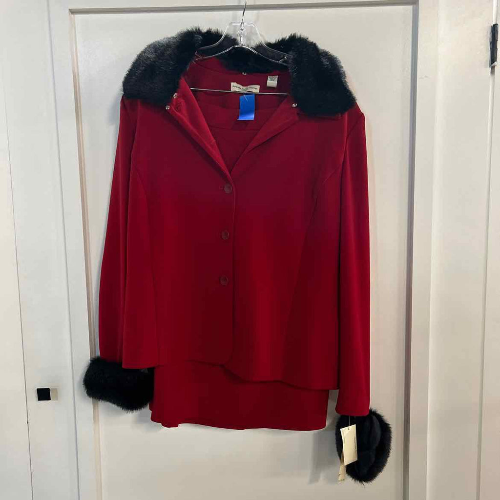 Amanda Smith Size 16 Red Black Faux Fur New Twinsets