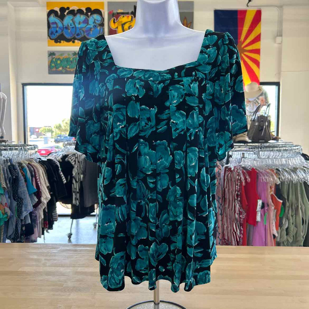 Nine West Size PM Blue/black Polyester Spandex Preloved Blouse SS