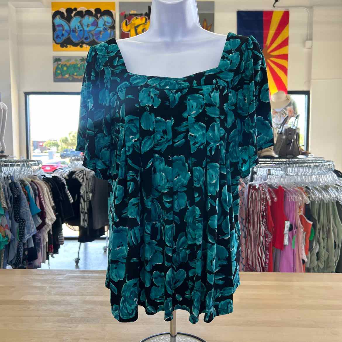 Nine West Size PM Blue/black Polyester Spandex Preloved Blouse SS