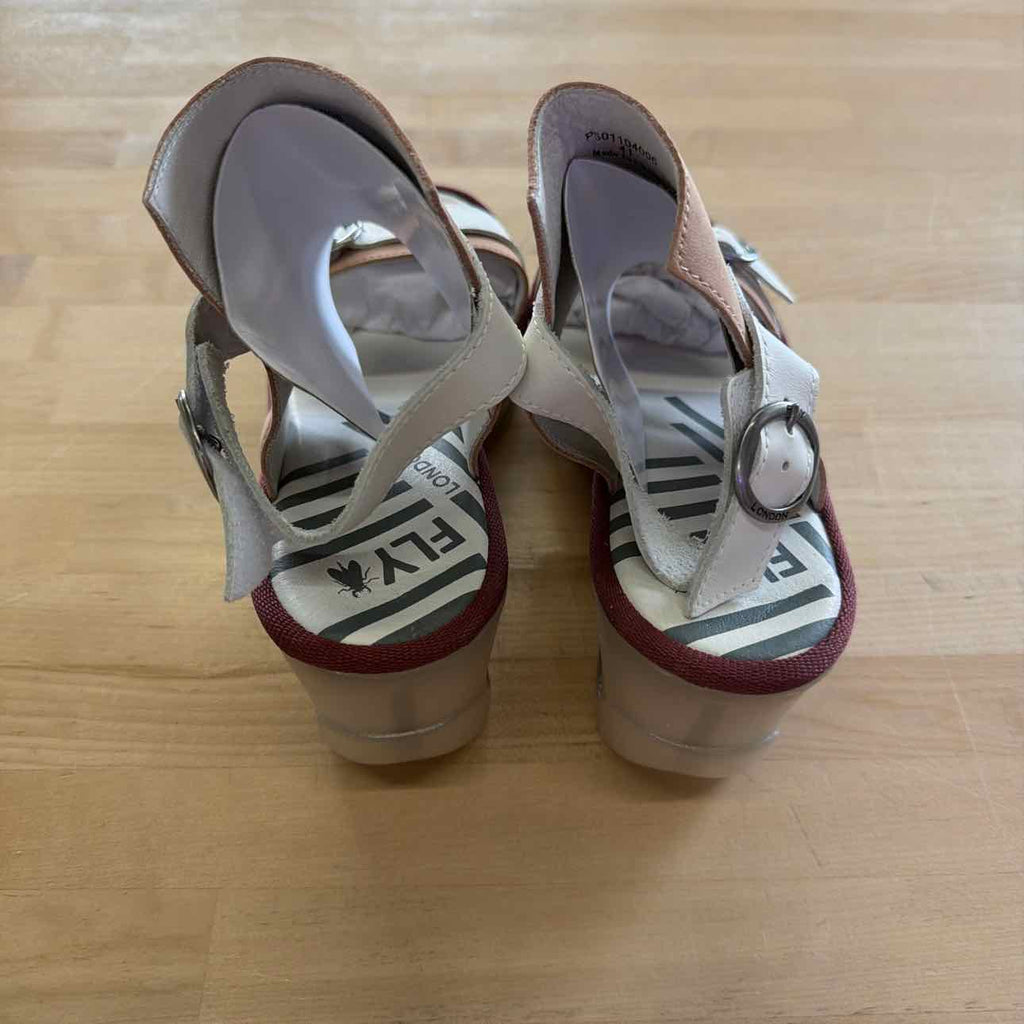 Fly London Size 10 Pink/white Leather New Sandals
