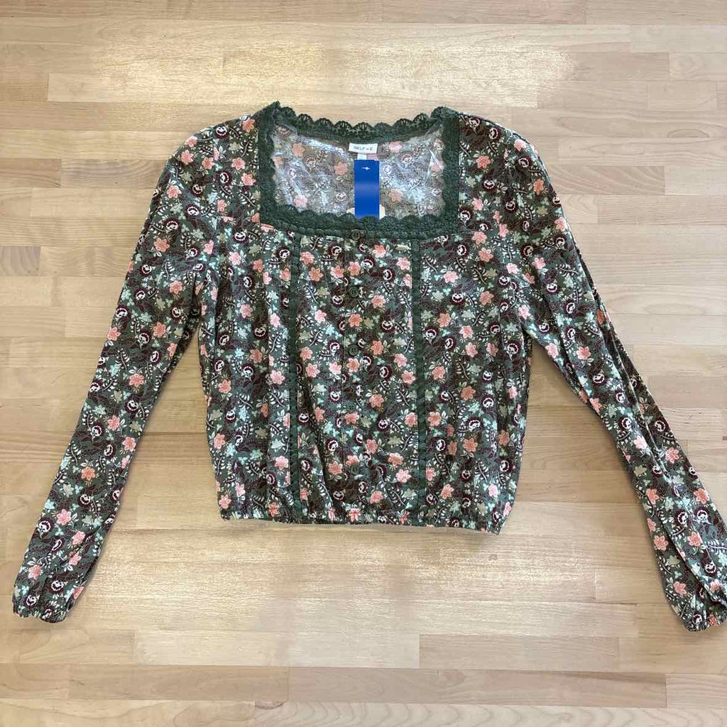 Self E Size L Green Print Knit Top NWT