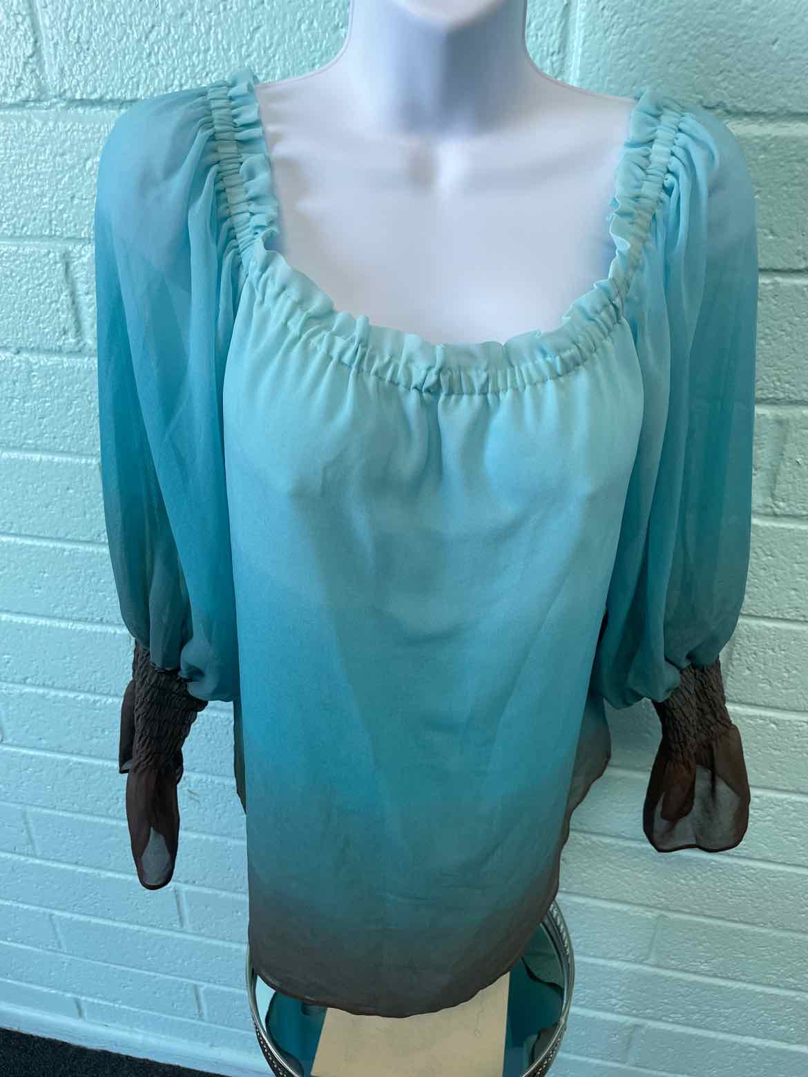 White House Black Market Size S Powder Blue Print Blouse