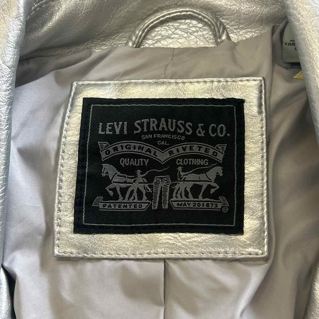 Levi's Women's Faux-Leather Belted Hem Moto Jacket - Silver Small
