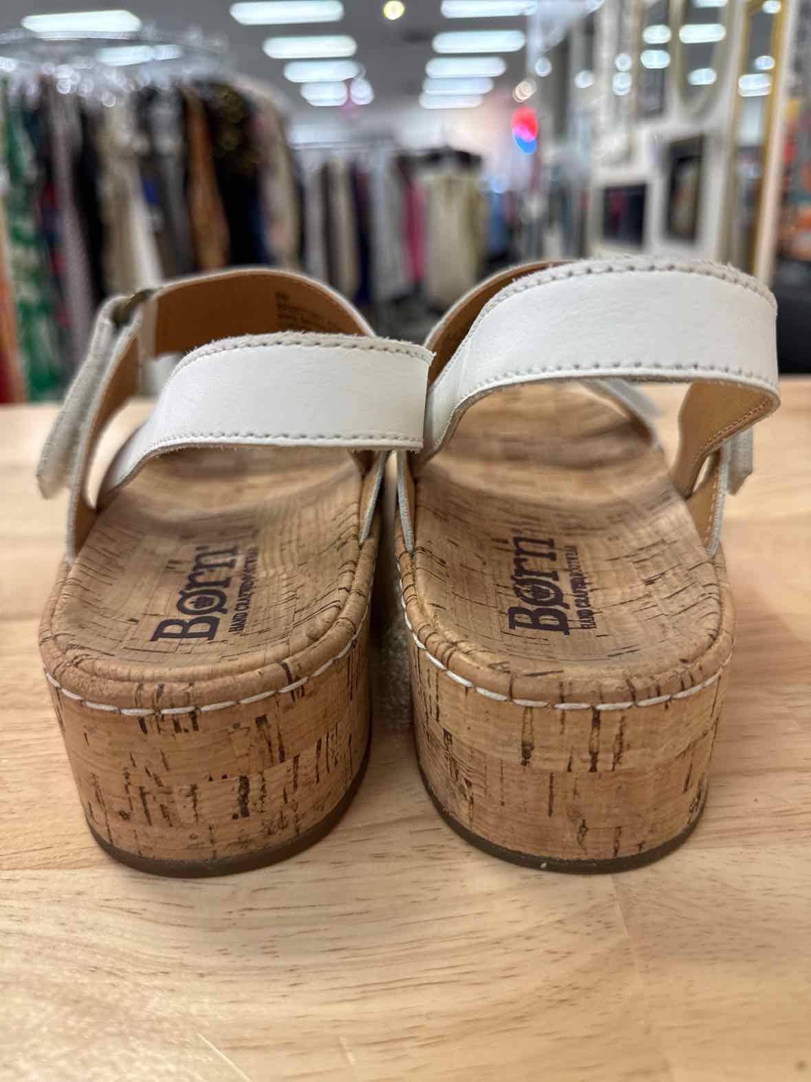 Born Size 8 White Leather Preloved Platform Sandals