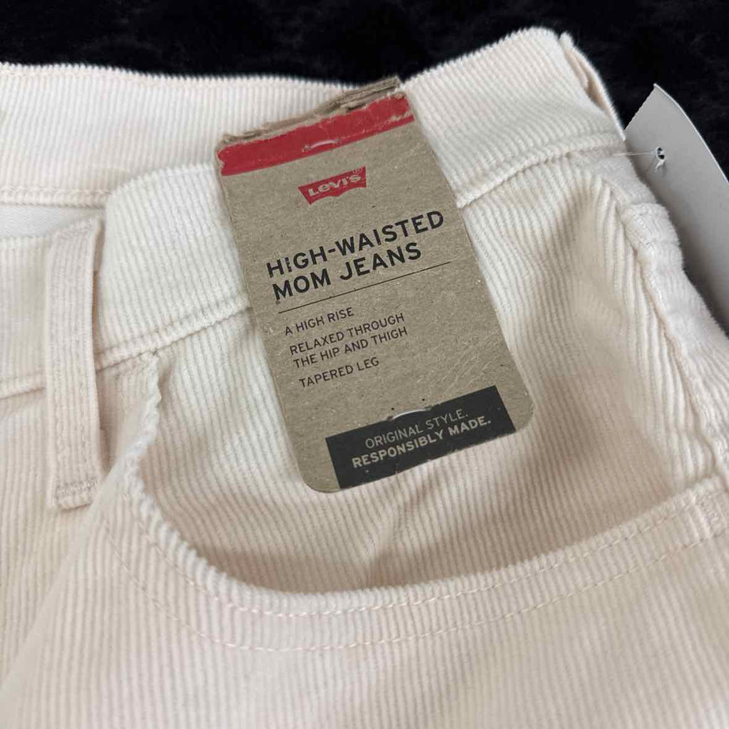 Levi Size 32 X 27 Cream Corduroy High Waisted Mom Jeans Pants