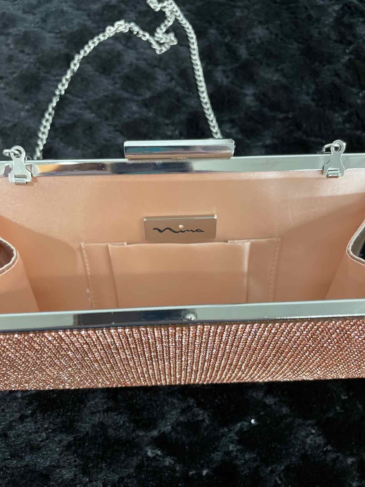 Nina Womens Crystal Frame Clutch Rose Gold