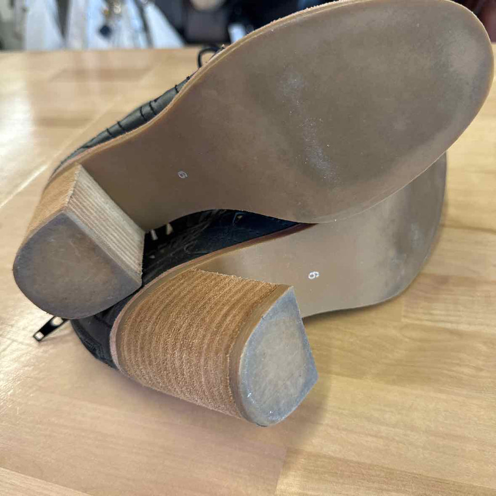 Jeffrey Campbell Size 6 Cordillo Black Laser Cut Leather Tie Front Bootie  Heels