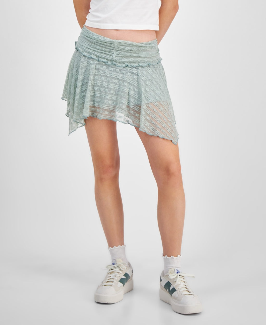 Planet Heart Size XL Lace Handkerchief-Hem Skirt - Aqua Grey