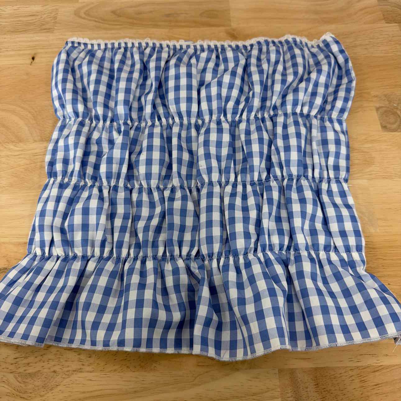 Rebellious One Size S Gingham Shirred Strapless Top - Baby Blue
