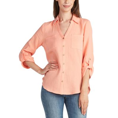 BCX Size XS Cotton Two-Pocket Roll-Tab-Sleeve Shirt