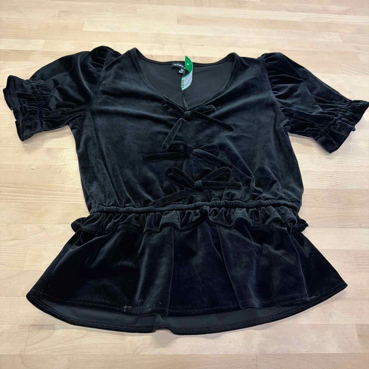 Modern Works Size XS Black Velvet New Blouse SS