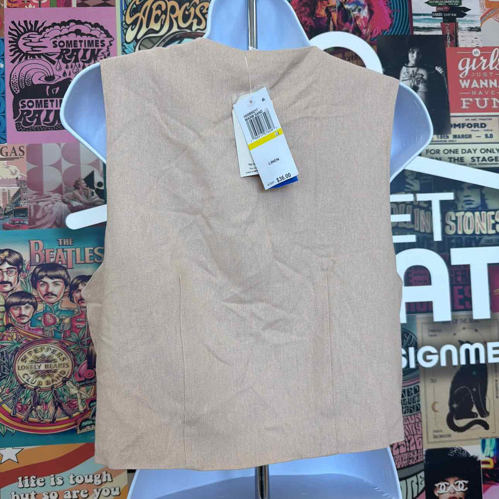 Hippie Rose Juniors' Sleeveless Linen Vest - Warm Sand