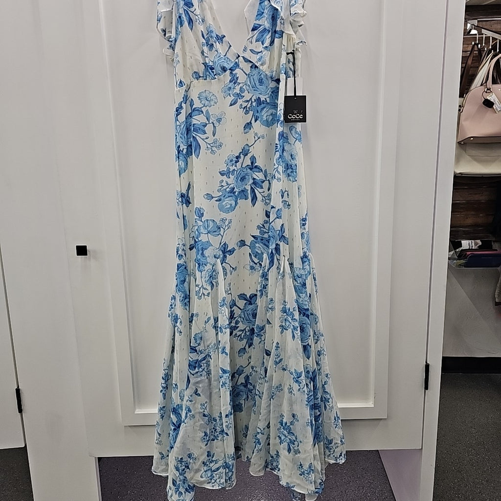 CeCe Women's Printed V-Neck Flutter-Sleeve Chiffon Dress - Blue Air