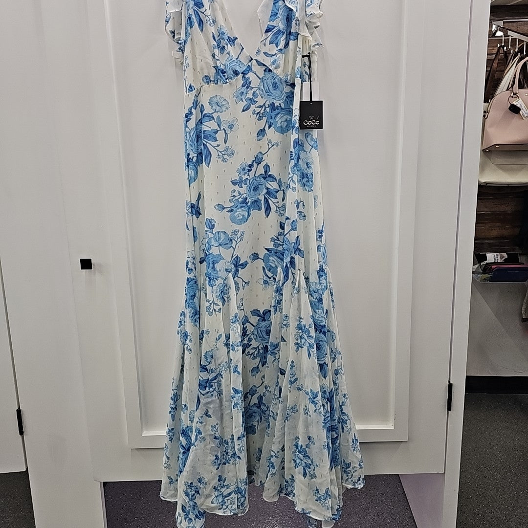 CeCe Women's Printed V-Neck Flutter-Sleeve Chiffon Dress - Blue Air