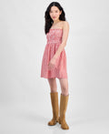 hippie rose Size M Cotton Gingham Strapless Mini Dress - Red
