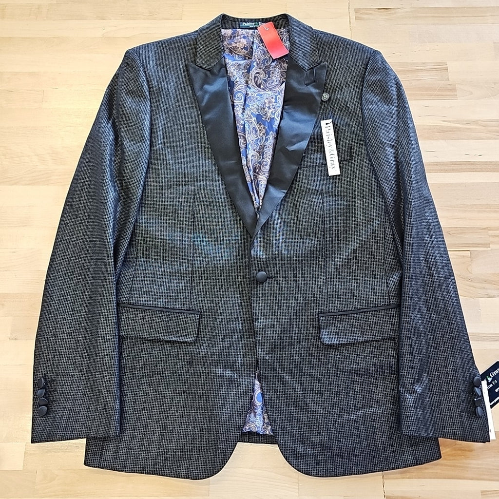 Paisley & Gray Men's Peak-Lapel Tuxedo Jacket - Black Silver Knit