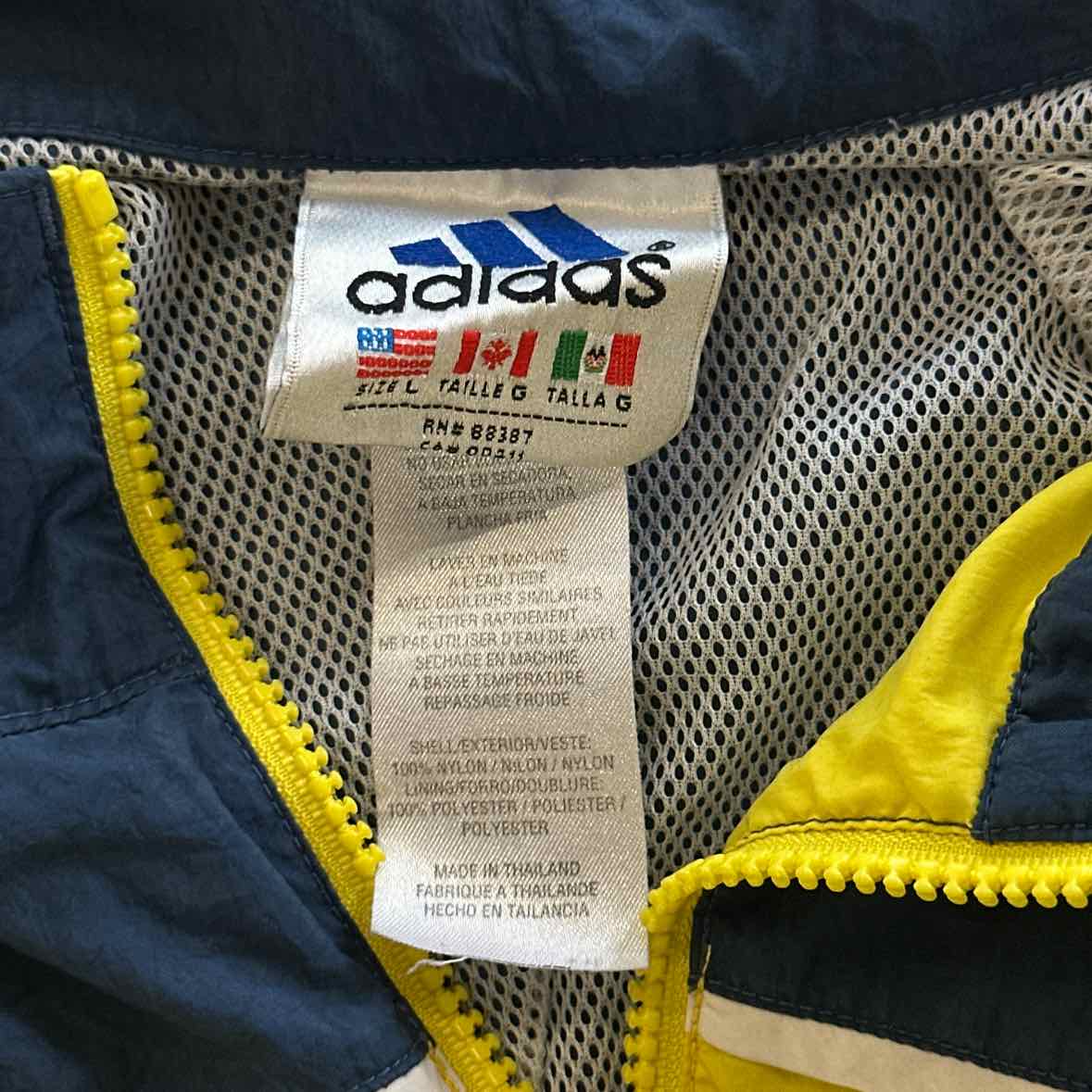 Adidas Size L Blue/Yellow Athletic Jacket