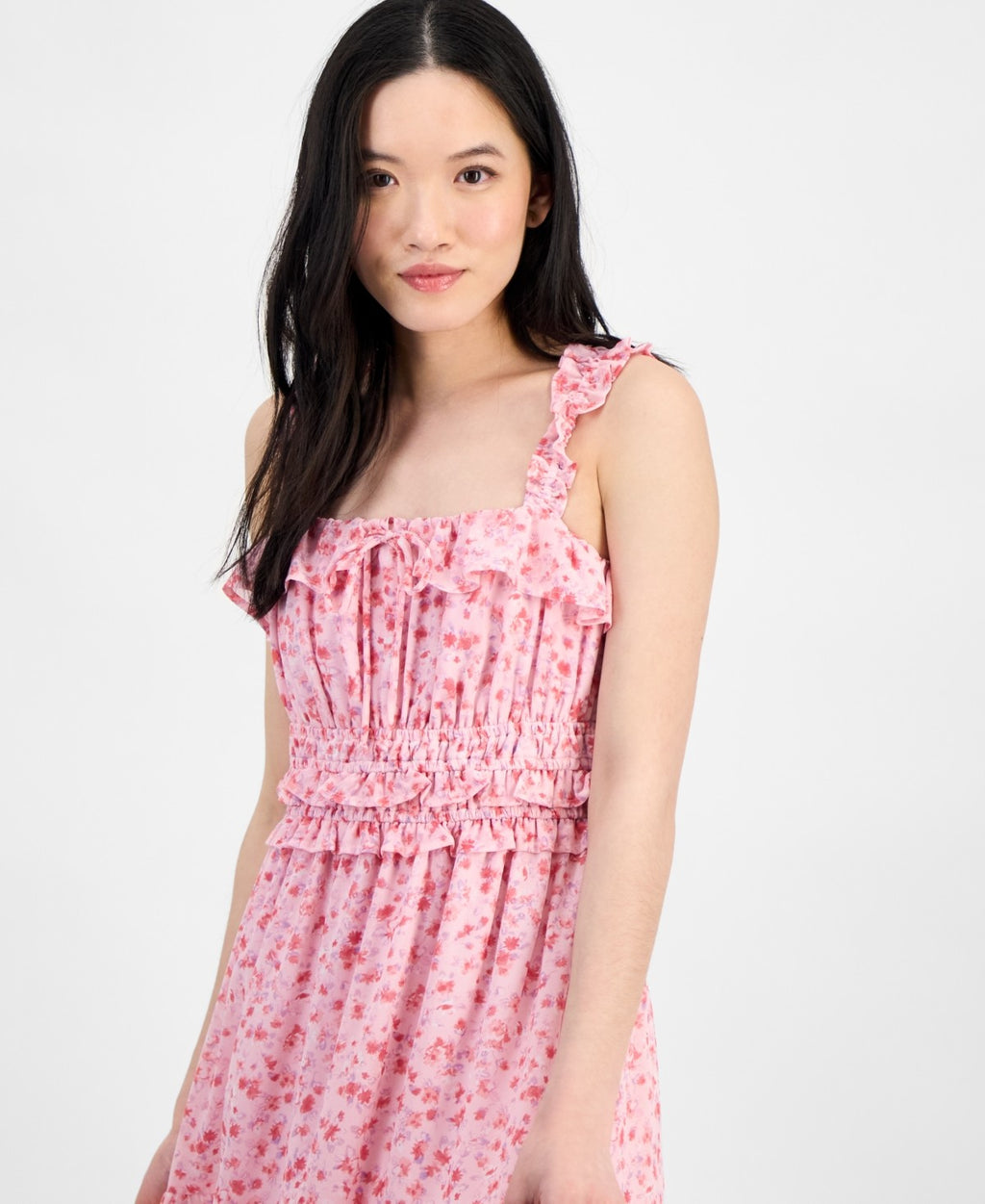 kingston grey Size XS Square-Neck Ruffle-Strap Mini Dress - Tender Touch Ditsy