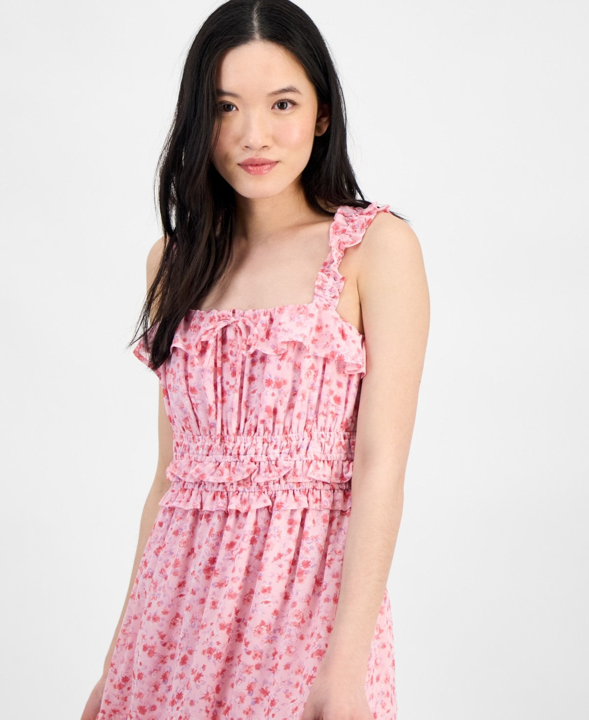 kingston grey Size XS Square-Neck Ruffle-Strap Mini Dress - Tender Touch Ditsy