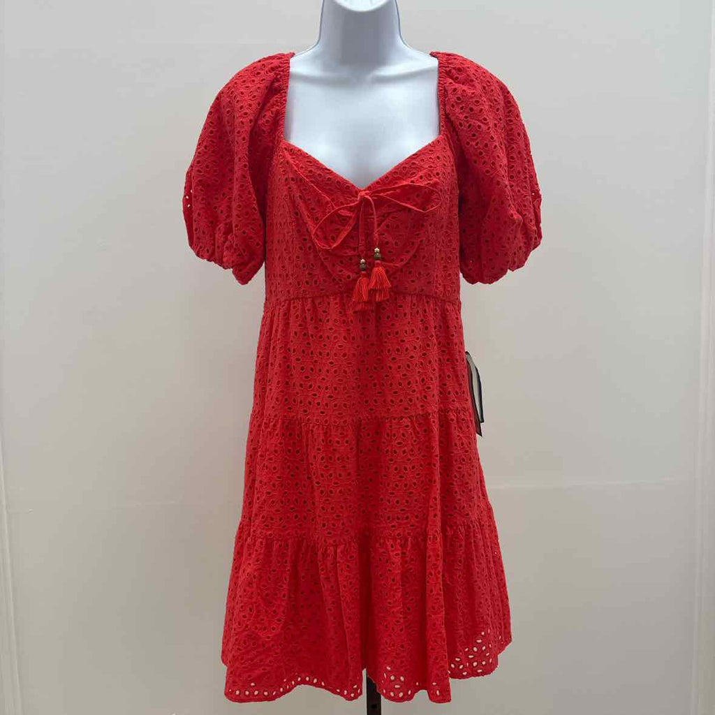 Vince Camuto Size 12 V-Neck Short-Puff-Sleeve Eyelet Dress