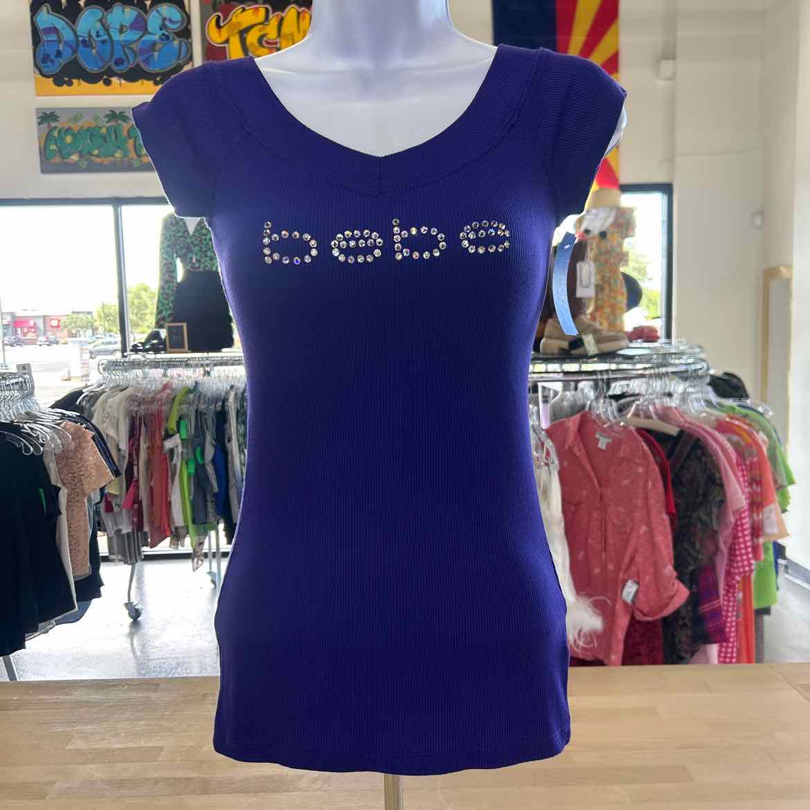 Bebe Size S Purple Ribbed Preloved Blouse SS
