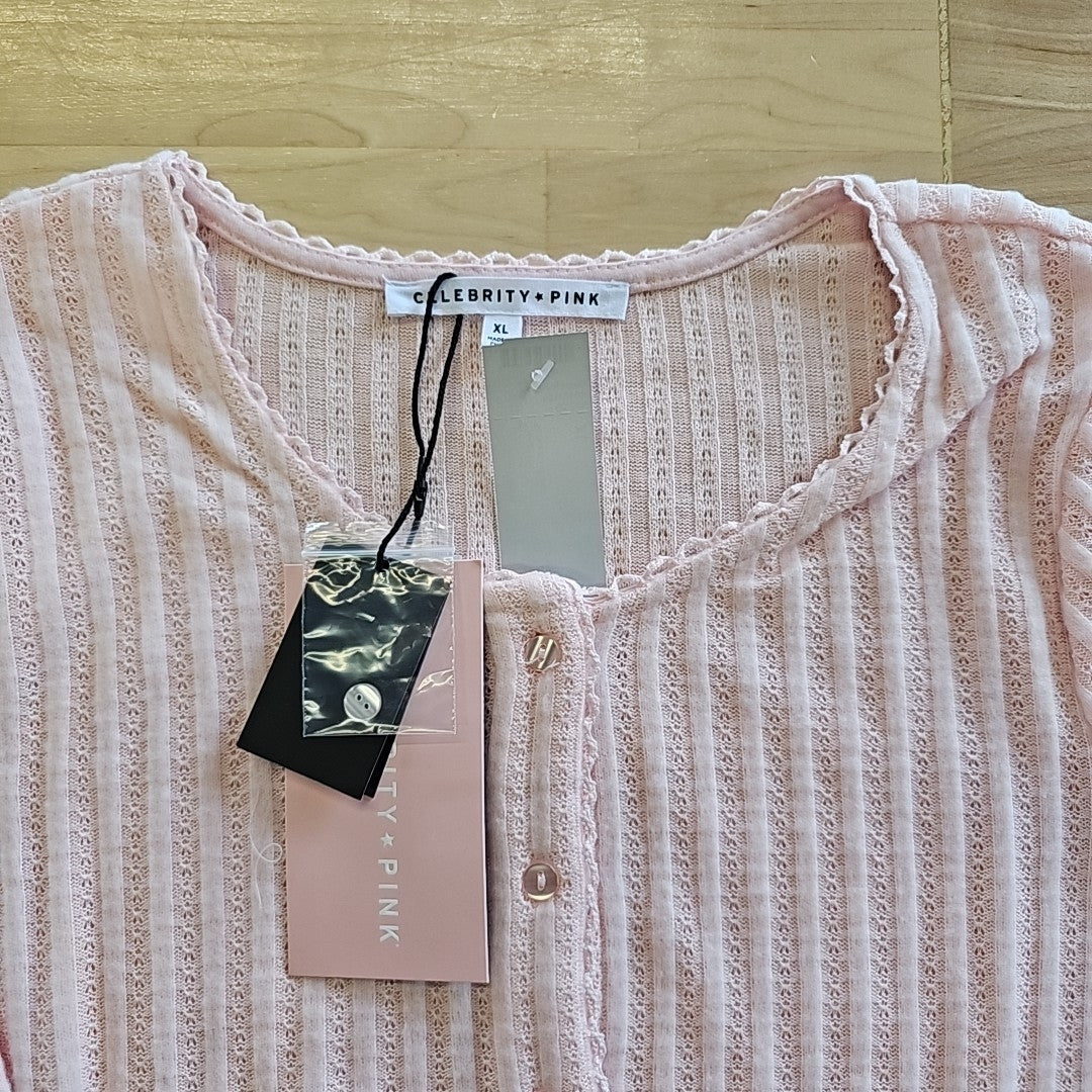 Celebrity Pink Juniors' Cozy Button-up Pointelle Knit - Ballet Slipper