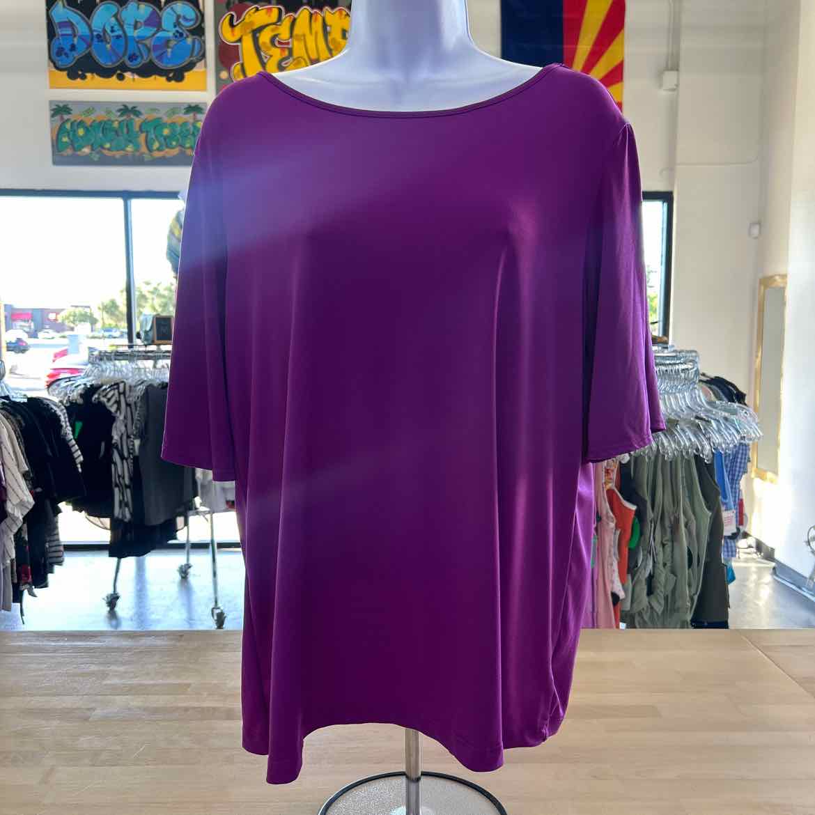 Susan Graver Size S Purple Polyester Spandex Preloved Blouse SS