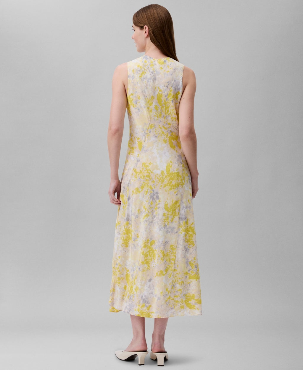 Calvin Klein Women's Viscose Print Sleeveless MIDI Dress - Yellow