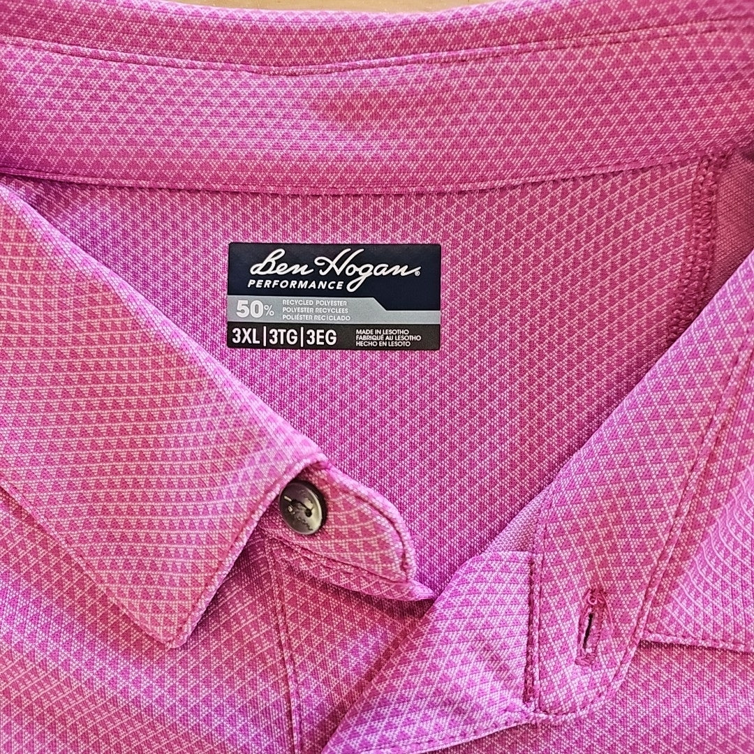 Ben Hogan Size 3XL Birdseye Geometric Print Jacquard Golf Polo Shirt