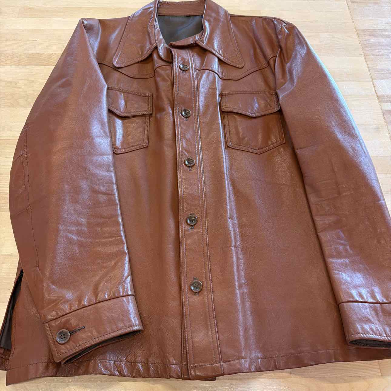 William B Size L Brown Leather Jacket