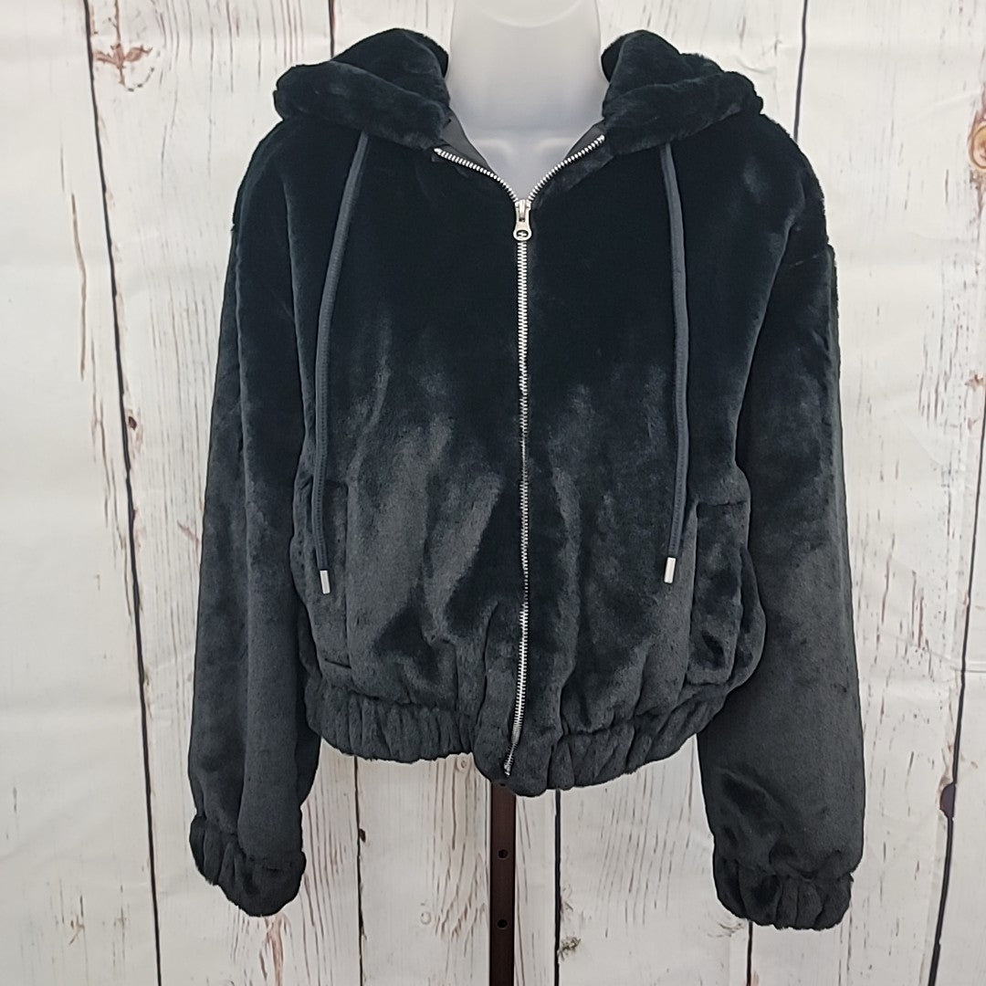 Planet Heart Size M Faux-Fur Cozy Zip-Front Jacket - Black NWT