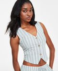 Hippie Rose Juniors' Sleeveless Linen Vest - Blue Stripe