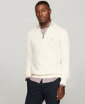 Tommy Hilfiger Men's Quarter-Zip Stripe Sweater - Ivory Petal