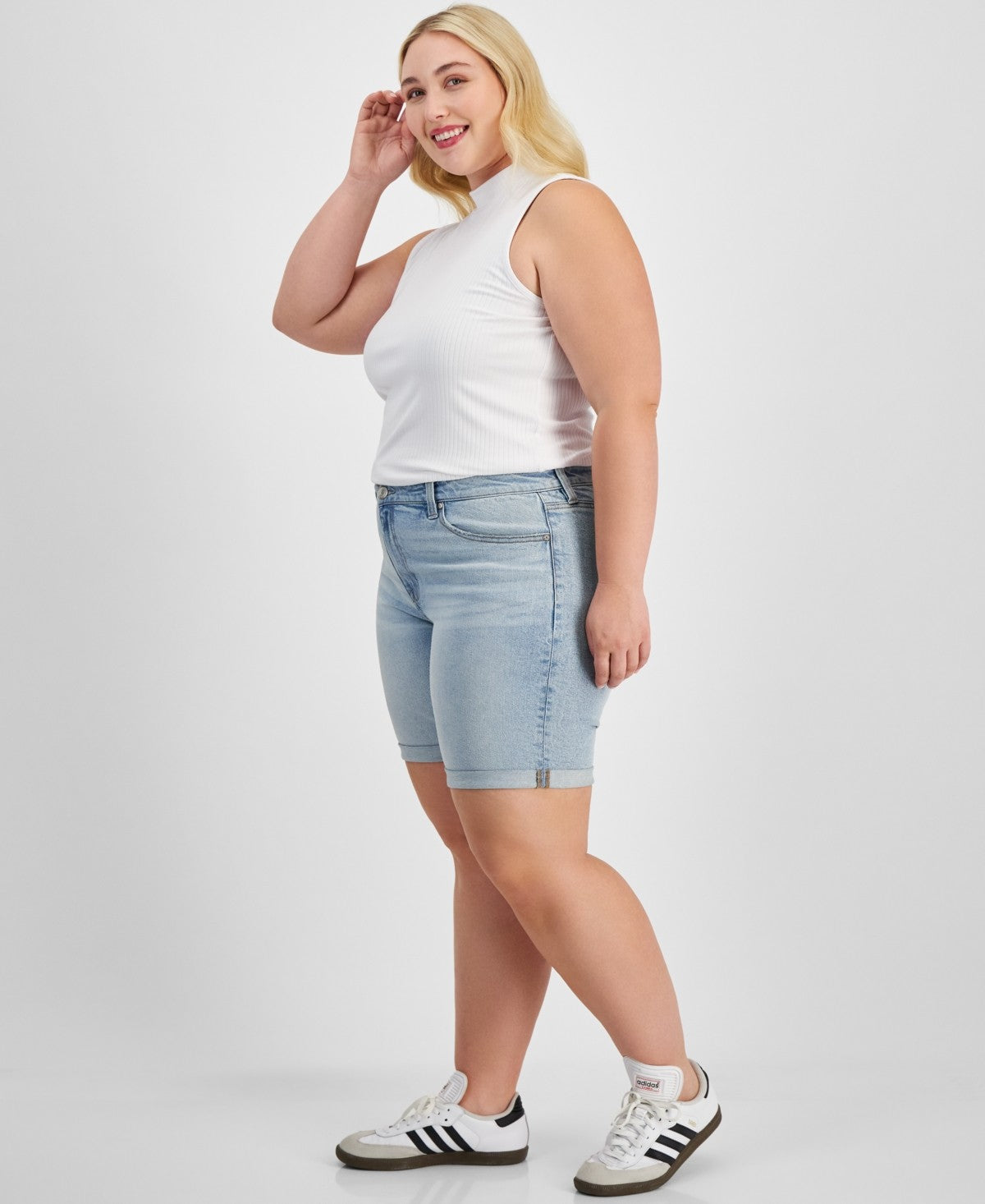 Celebrity Pink Trendy Plus Size Rolled-Cuff Denim Shorts - Light Wash - 24W