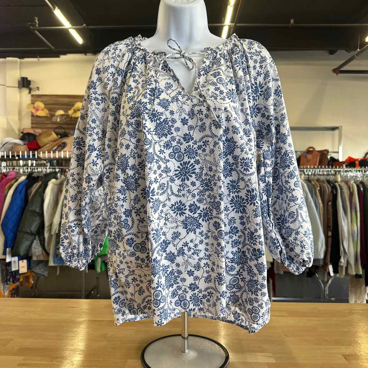 Loft Size S White/Blue Blouse