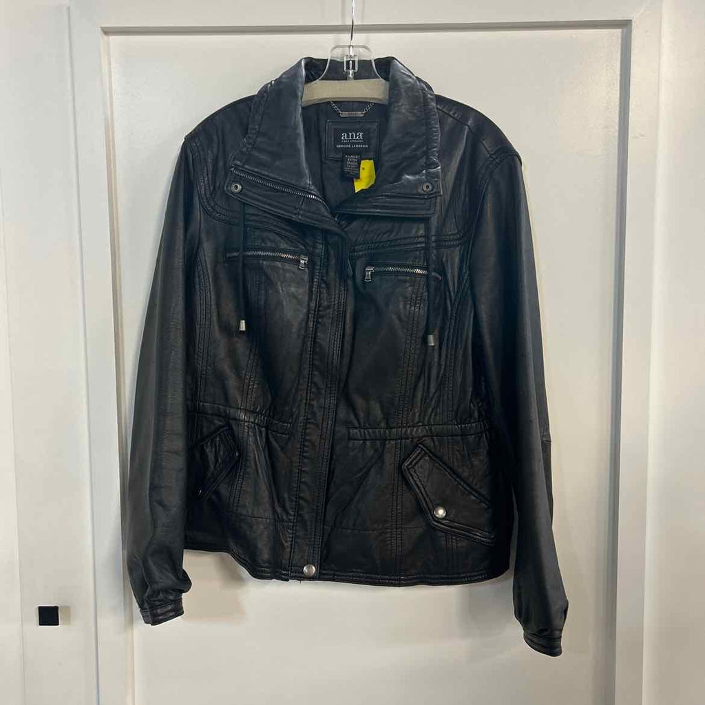 ANA Size XL Black Leather Preloved Jacket
