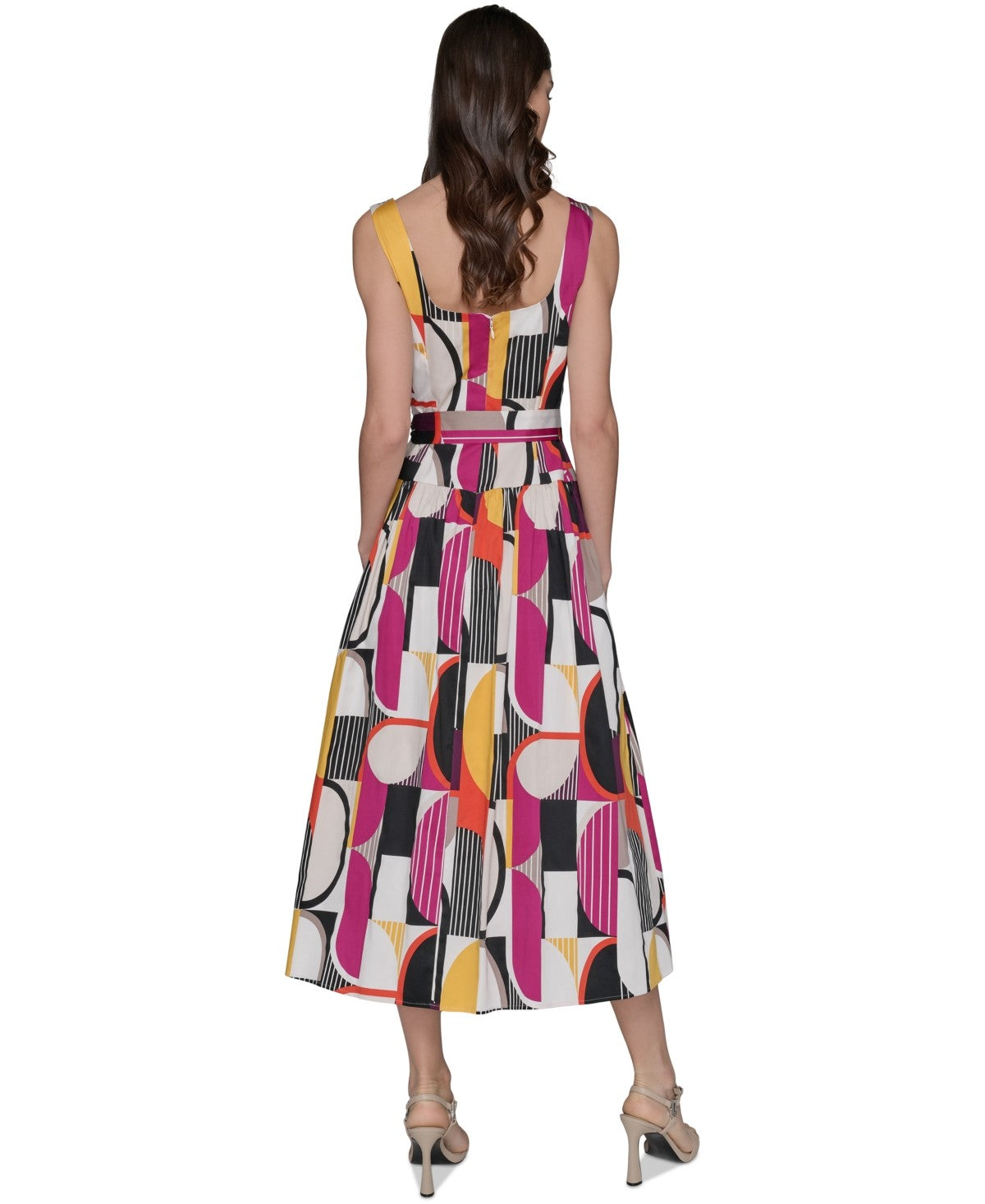 Karl Lagerfeld Paris Women's Geo-Print MIDI Dress - Cream/wine Multi