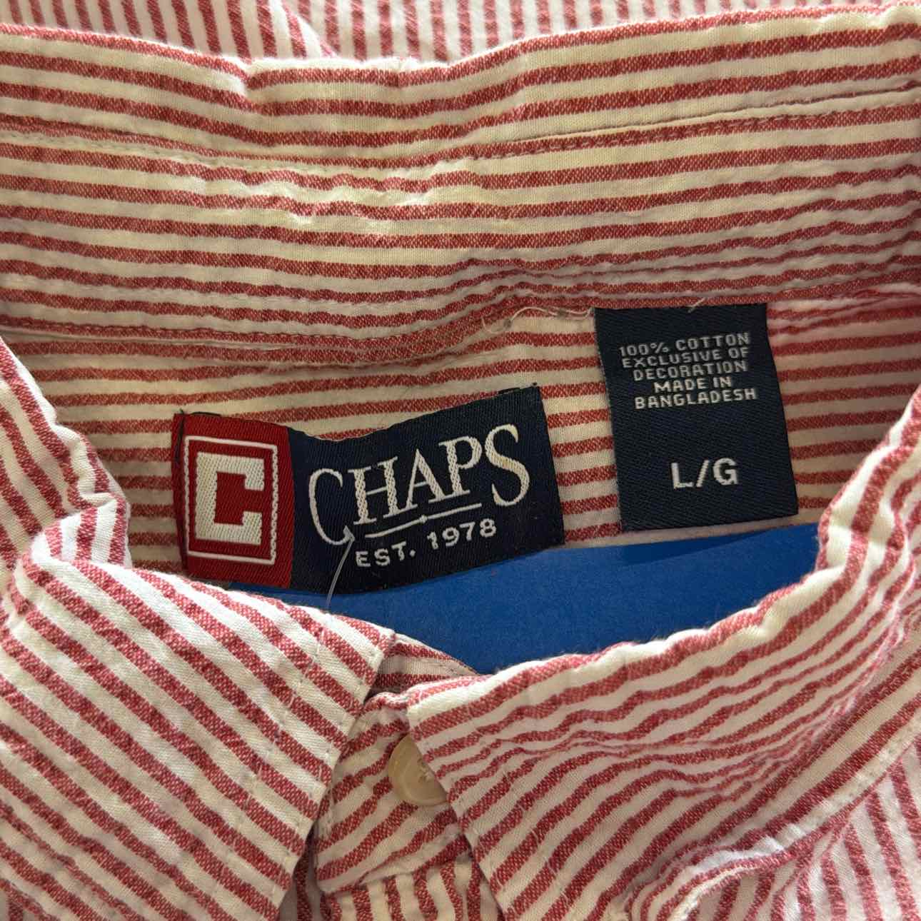Chaps Size L Red Stripe Preloved MENS Button Down Shirt